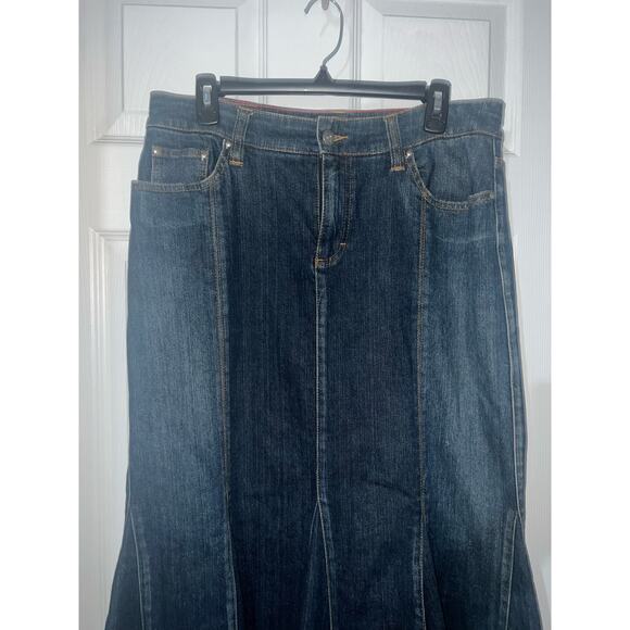 Vintage Tommy Hilfiger Jeans Skirt Size 10 Denim Long Pleated Flare Bottom Maxi - Picture 3 of 11